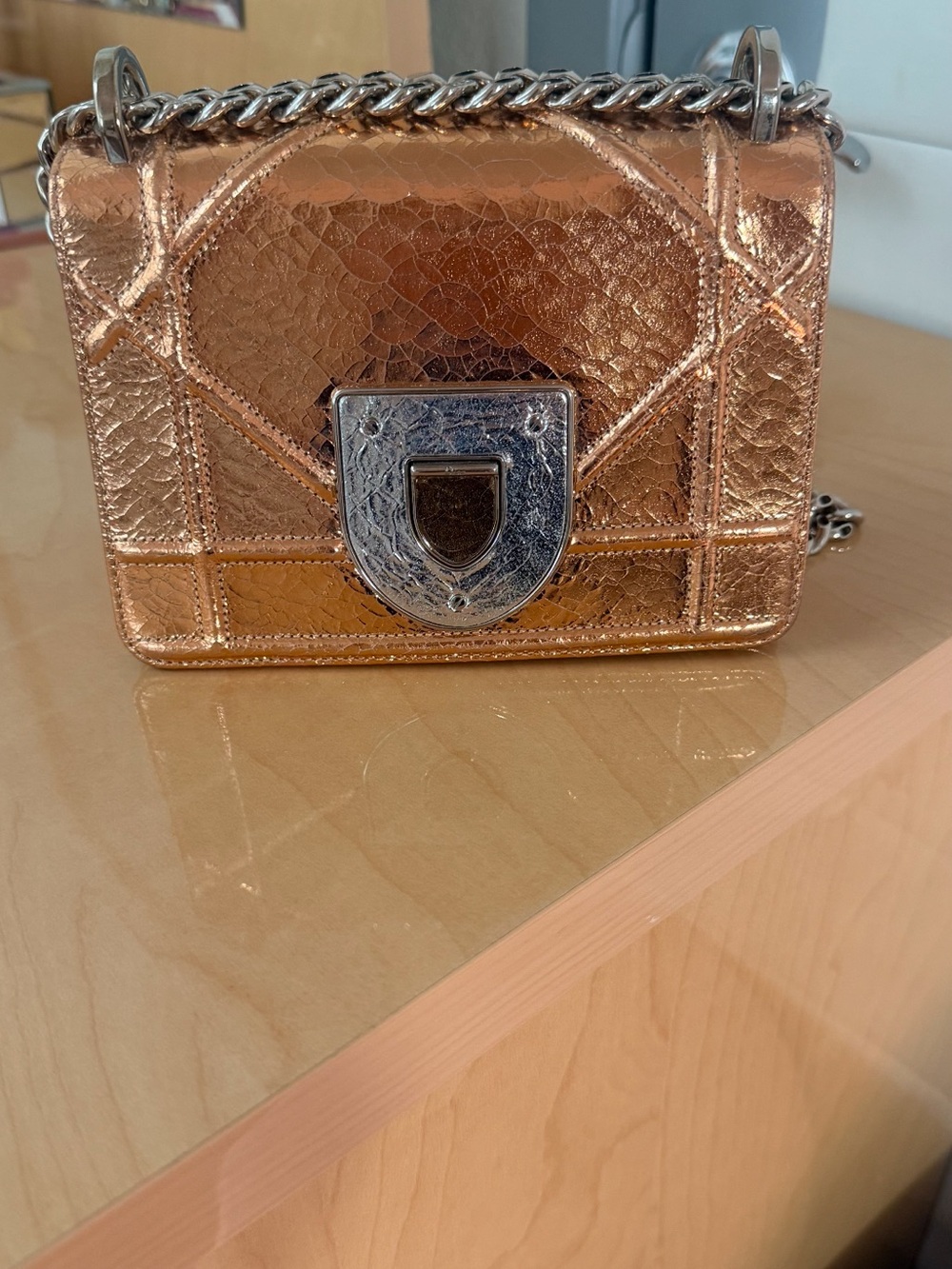 Dior Ceramic Effect Deerskin Diorama Club Bag Metallic Rose Gold